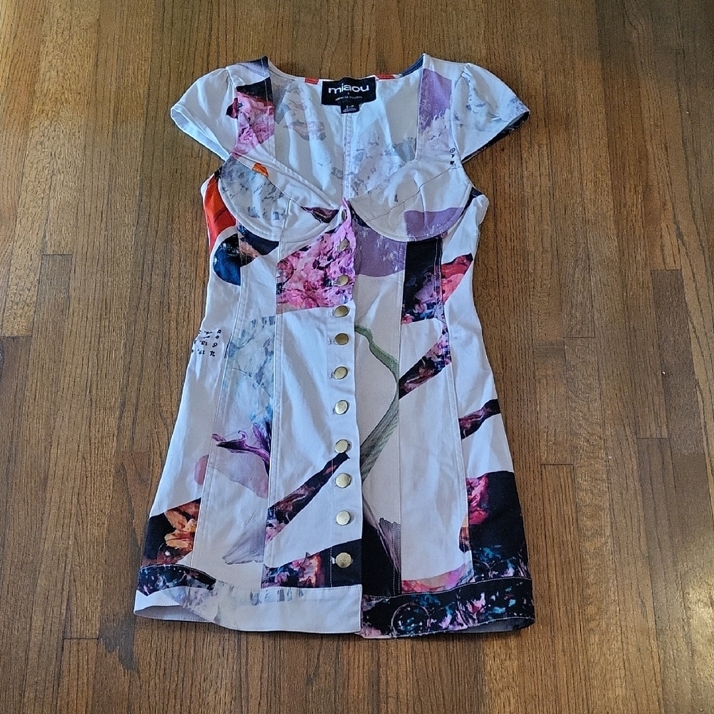 Miaou x Urban Outfitters White and Pink Sheath Dress with Flutter Sleeves